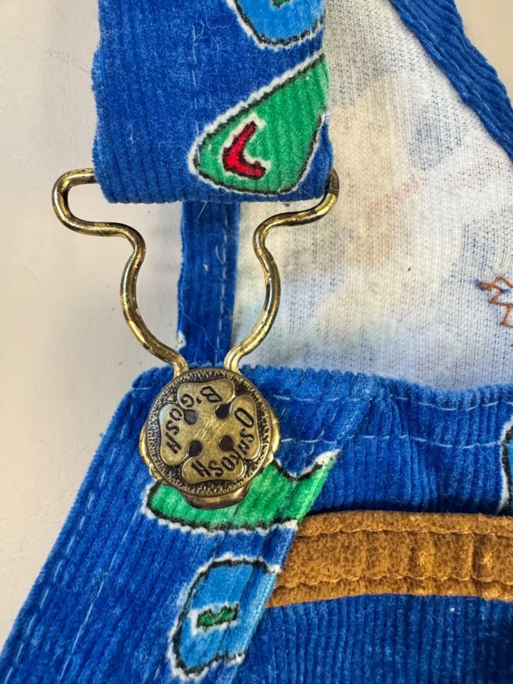 VTG OshKosh Corduroy Vestbak Overalls Blue  Western Horse Pattern Toddler 4T USA